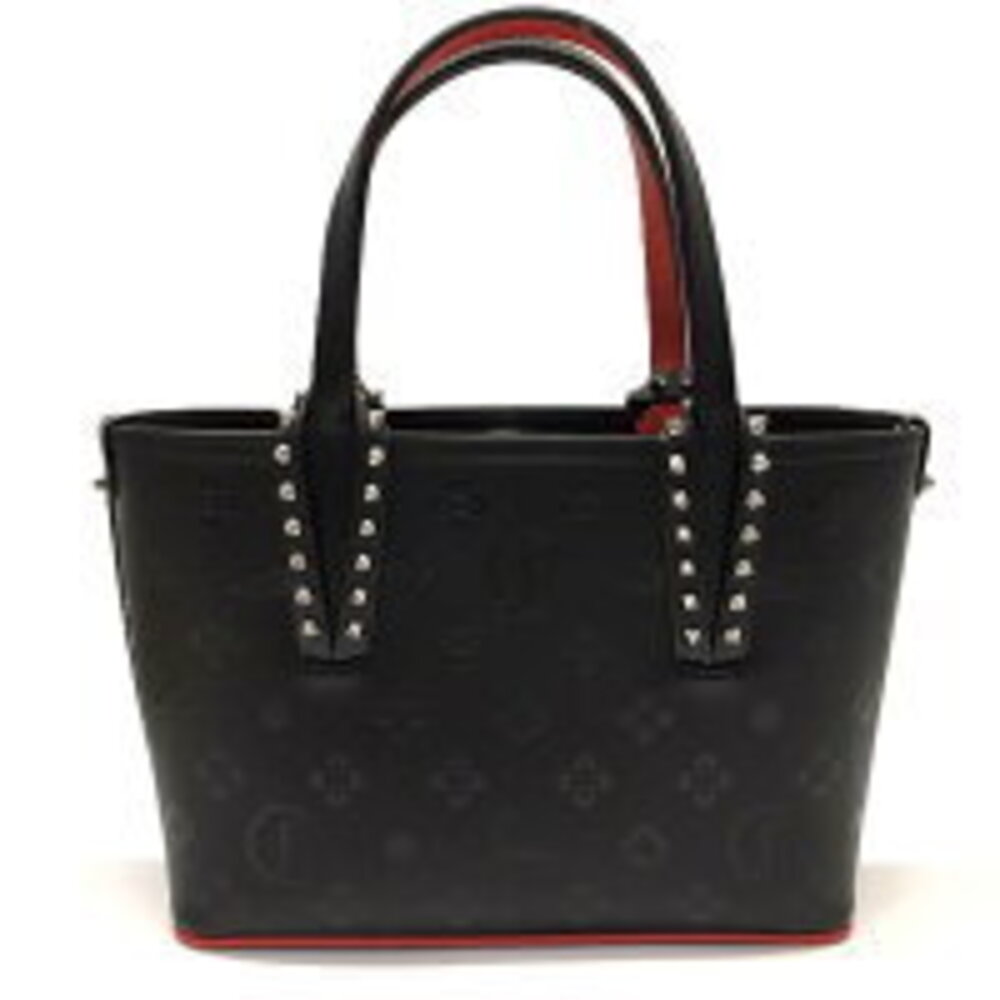 Christian Louboutin Cabata Embossed Leather Tote Bag Black Red Spike Studs